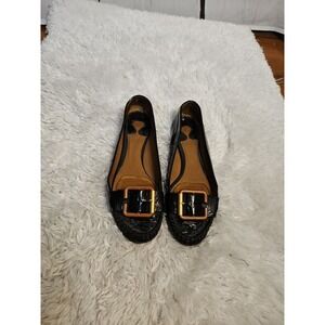 Chloe Patent Leather Black Ballet Flats‎ Gold Buckle Women's Shoes